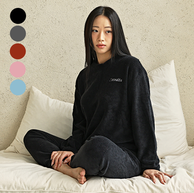 모노라벨 여성 겨울 밍크 극세사 수면 잠옷 바지 상하의 세트