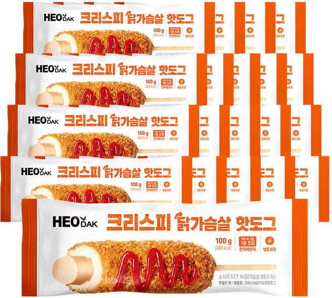 허닭 크리스피 닭가슴살 핫도그 100g, 20개
