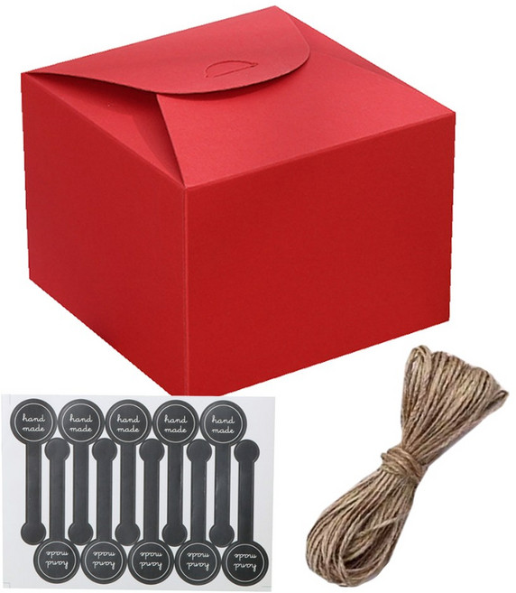 방구석상인 심플 미니 소형 선물상자+스티커+마끈, 50개, 중형-레드