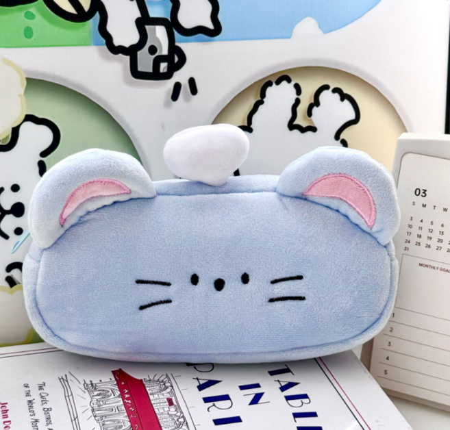 미노앤슈 귀염뽀짝 검은 고양이 생쥐 쥐돌이 인형 필통 파우치 펜케이스, 1개, 찍찍 쥐돌이 필통