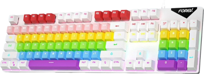 FOREV 레인보우 LED 기계식 유선 게이밍 키보드 FV-Q302, Rainbow, 청축
