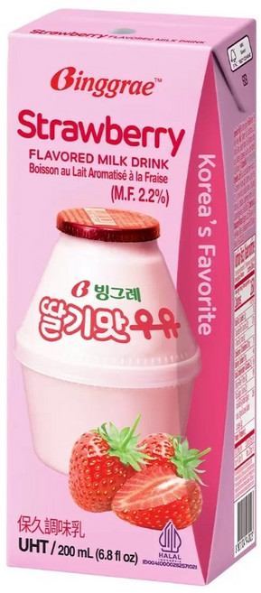 Binggrae 香蕉牛奶 草莓牛奶 200ml, 1個裝