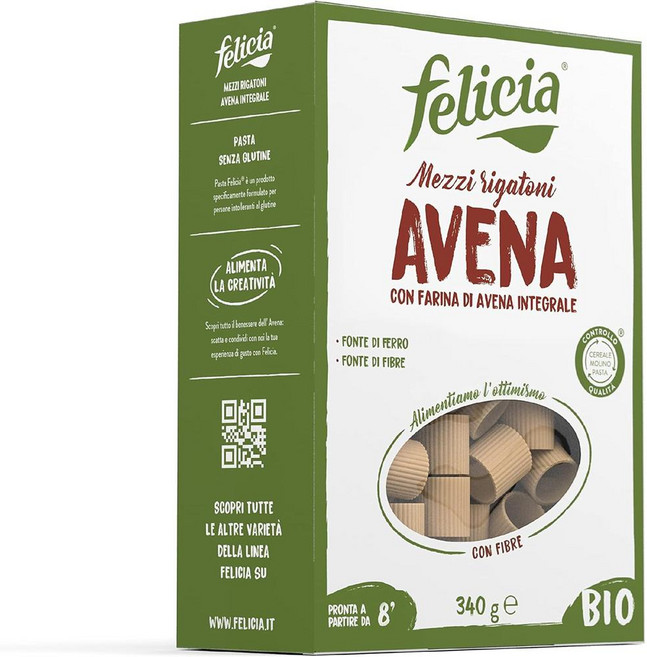 이탈리아 펠리시아 felicia Mezzi Rigatoni Avena 통밀 오트 리가토니 파스타, 4개, 340g