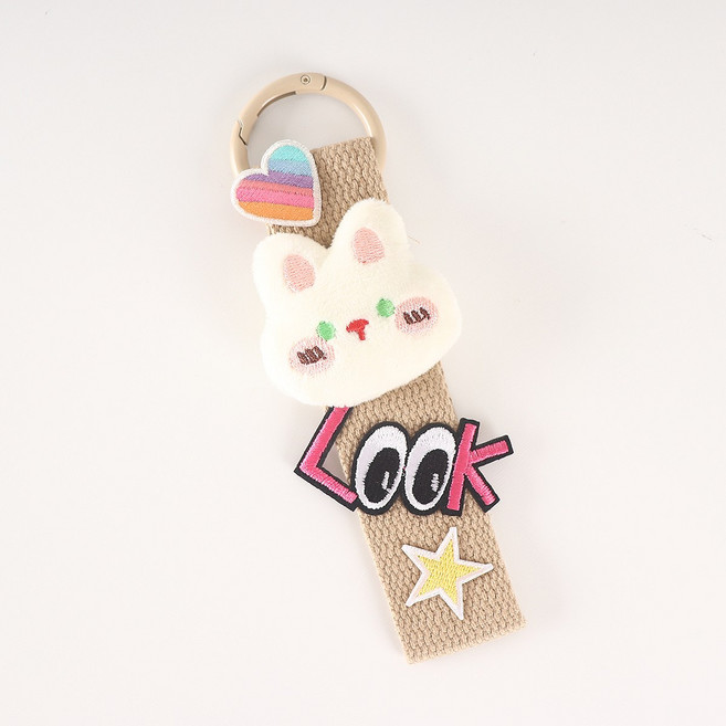 완제품 와펜 스트랩 키링 단체 선물 가방 꾸미기 귀여운 디자인 왕고리, 1개, 빵빵토끼 베이지