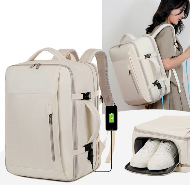 대용량 확장형 노트북 백팩 방수 디자인 비즈니스 및 여행용 백팩 전용 신발 수납공간 및 USB 충전 포트 1개 포함 여성용 백팩 직장인에게 적합
