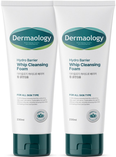 [피부 자극 테스트 완료] 1+1 더마올로지 휩 대용량 폼클렌징 230ml 약알칼리 딥클렌징 세안제 클렌징폼 폼클렌저 거품, 2개