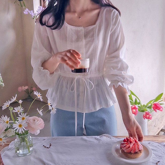 리린 로벤티즈 러블리 레이스 허리끈조절 블라우스 2896233