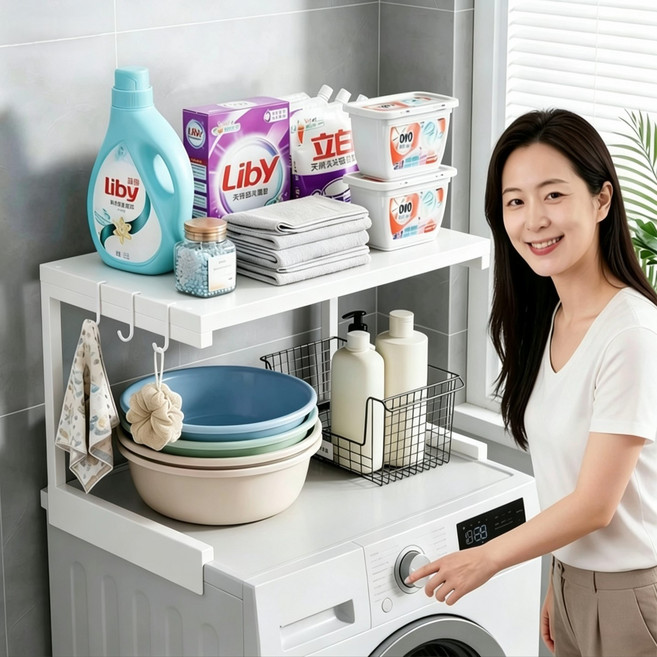 수납 정리 선반 세탁기 위 선반 길이 조절 선반 냉장고 자석 선반, 1개, 흰색