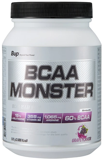 BUP BCAA몬스터 포도맛 헬스보충제 아미노산 BCAA, 500g, 1개 - 쿠팡