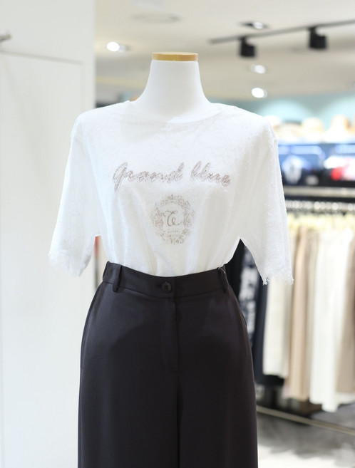 꼼빠니아 레이스 배색 티셔츠 CAFU5-WKS280