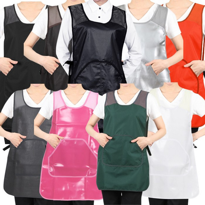 방수 망사 앞치마 버클 조끼형 미용실 애견샵 식당 시장 김장 요양보호사, AV04 흰색PU, 1개