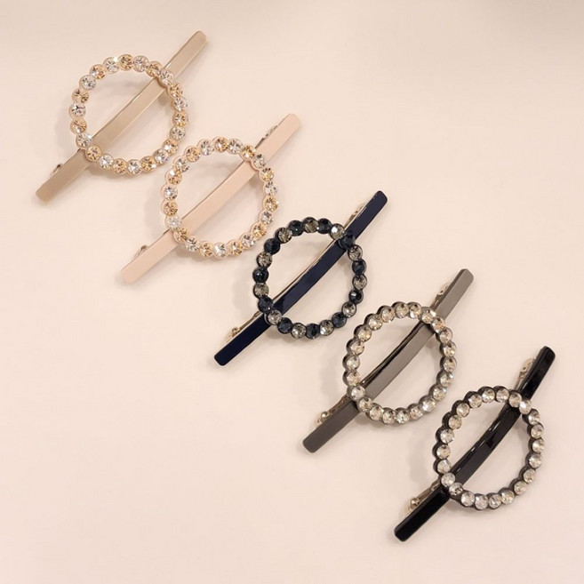 백화점 고급 프랑스핀 셀룰로오스 스와로브스키 스톤 큐빅 보석 얇은 심플 기본 동그라미 써클 올림머리 반머리 대자 자동핀