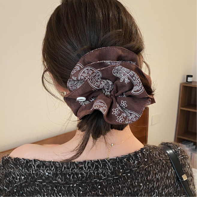 모미엘 18cm 프리미엄 스크런치 4겹 풍성한 왕곱창 빅사이즈 대형 머리끈