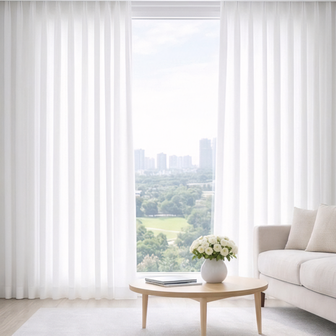 형상기억 비침없는 호텔식 나비주름 도톰 쉬폰 속커튼 210x230 2장세트