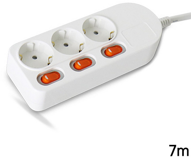 파워존 멀티탭 개별스위치 3구 7m 화이트, 1개