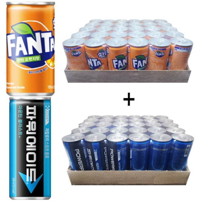 환타오렌지 190ml(30캔) + 파워에이드 240ml(30캔), 60개, 190ml