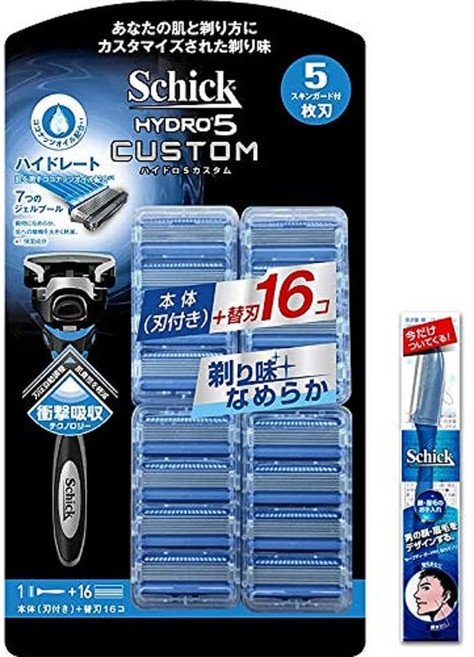 세련된 SCHICK 하이드로 5 커스텀 하이드레이트 클럽 팩 (홀더 (칼날 포함) + 교체 칼날 16 코), 2세트, 16개