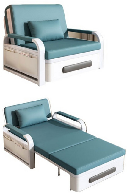 貓抓皮沙發床 海綿乳膠填充 鋼質框架 附贈抱枕 寵物友善, 藍色