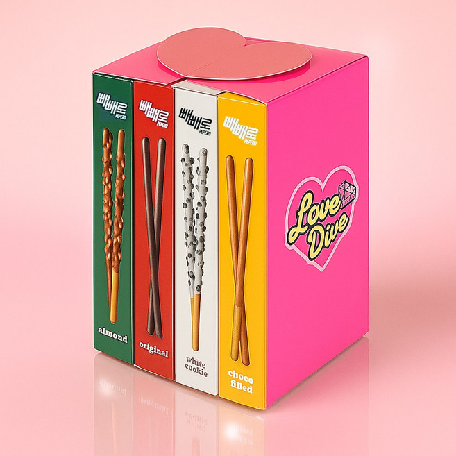 빼빼로 혼합 러브 다이브 하트 선물세트, 1세트, 181g