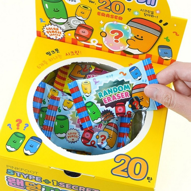 핑크풋 지우개 학용품 필기구 연필 랜덤지우개 60p, 상세페이지 참조, 1개
