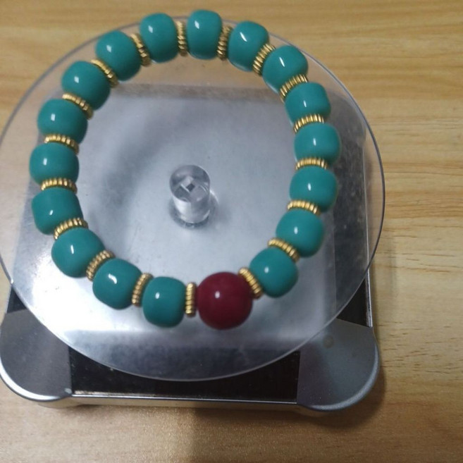 10mm瓷化綠松石老形珠手串 復古風格 手工串珠