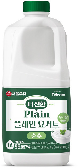 서울우유 순수 더진한 무가당 플레인 요거트, 1.8L, 2개