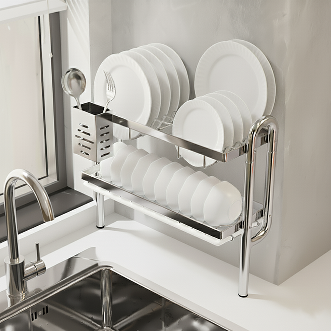 풀라이프 스텐 201 틈새 식기건조대, 1개, 실버, 2단