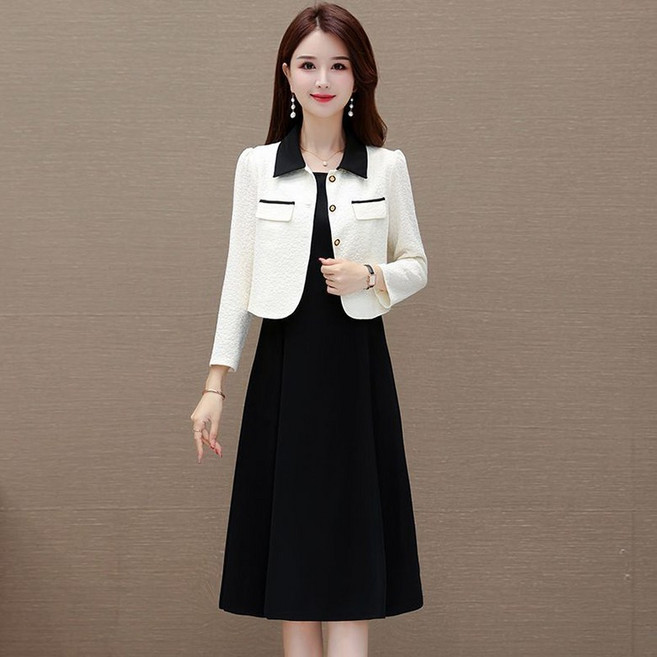 FANSYLI 원피스 세트 결혼식 하객룩 여성 숏 정장 자켓 롱 나시 원피스 투피스 오피스룩 빅사이즈 X2508A13