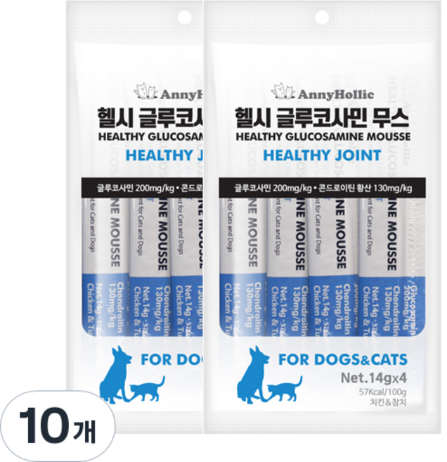 애니홀릭 반려동물 헬시 글루코사민 무스 영양제, 4회분, 치킨&참치, 10개