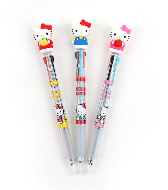 헬로키티 피규어 3색볼펜 0.7mm 1p 랜덤 다색펜 멀티펜 여러가지볼펜 귀여운 필기, 1개