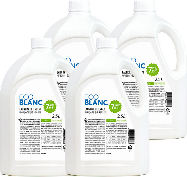 에코블랑 베이킹소다 세탁세제 무향, 2.5L, 4개