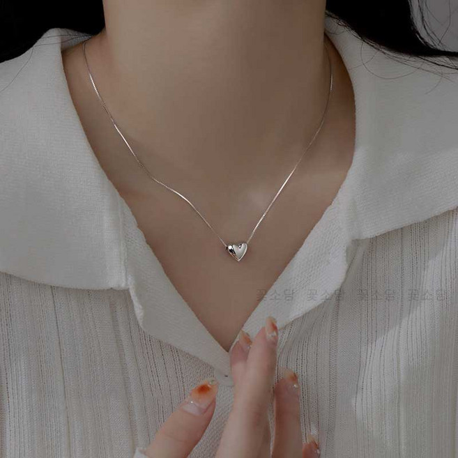 꽃소담 영원한 사랑 하트 펜던트 심플 체인 목걸이 알러지방지 변생방지 써지컬스틸 은도금 패션 실버 목걸이 HZHF3438