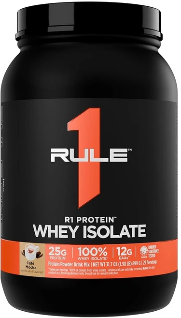 규칙 1 R1 단백질 유청 분리주 - 운동 회복을 위해 분리 및 가수분해된 소스(5파운드* 바나나 크림)에서만 25g 단백질과 6g BCAA가 포함된 제품입니다, 카페 모카, 2 Pounds*, 1개 - 쿠팡