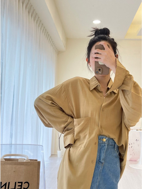 JinG 質感素面口袋立領長袖襯衫