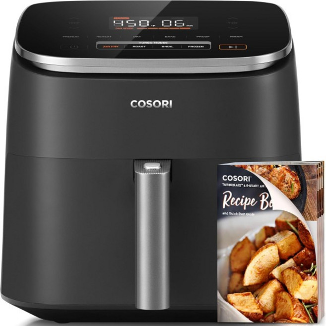 COSORI 에어프라이어 9-in-1 컴팩트 & 대형 6쿼트 고속 터보 모드 90 ° –450 ° F 정확한 온도 제어로 결, Dark Gray, 6QT, Air fryer