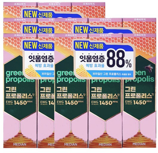 메디안 그린프로폴리스 치약 프레쉬피치 100g 3입 x10, 단일