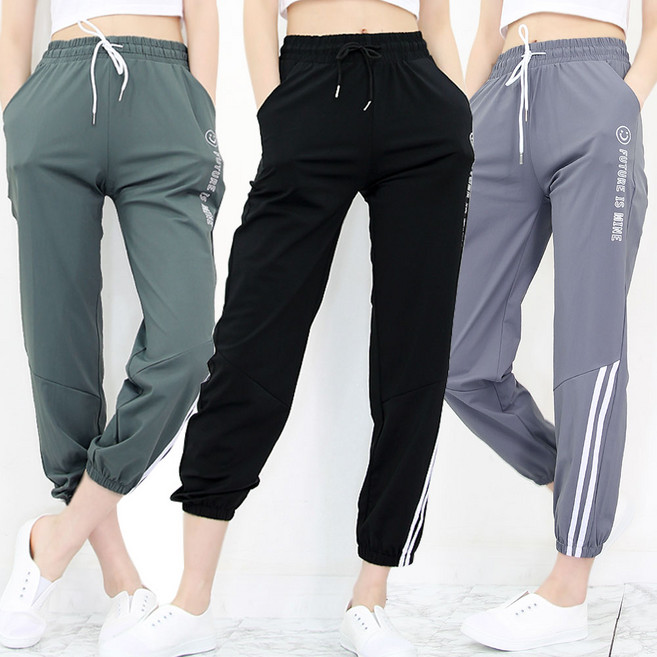 하랑이플 여성용 여름 아이스 스마일 조거 팬츠 스판 쿨팬츠 카고 건빵바지 트레이닝 빅사이즈