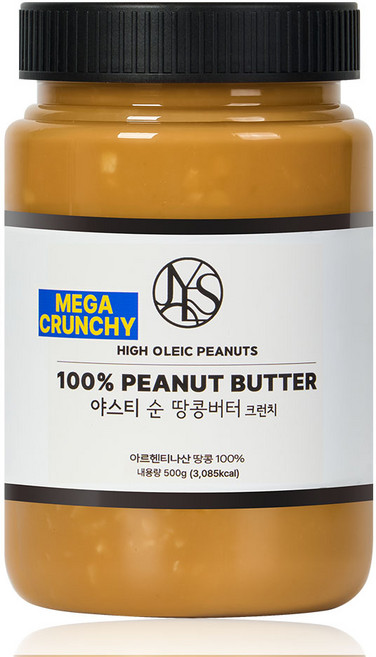야스티 순 땅콩버터 크런치 100% 무첨가, 1개, 500g