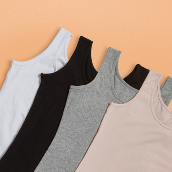 국산 P&R 피엔알 100 여성 순면 와이드 스판 나시 티 / 무지 라운드 런닝