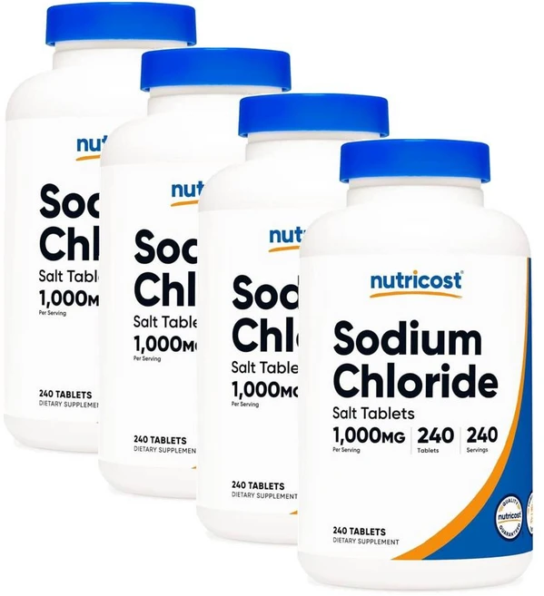 뉴트리코스트 소디움 클로라이드 1000mg 소금타블렛 Nutricost Sodium Chloride, 4개, 240정 - 쿠팡