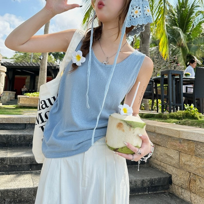 쪼예 5color 쿨링 린넨 루즈핏 라운드 민소매 나시 티셔츠