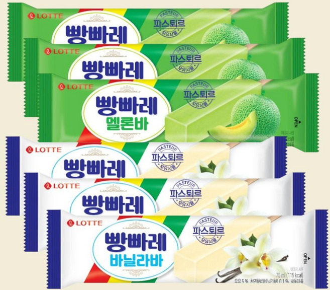 롯데 탕비실 아이들 간식 빵빠레 (사각)바닐라바3 +멜론바3 75ml 6개