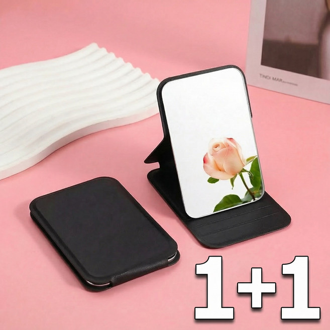슈나온 1+1 휴대용 접이식 거울, 2개, 블랙