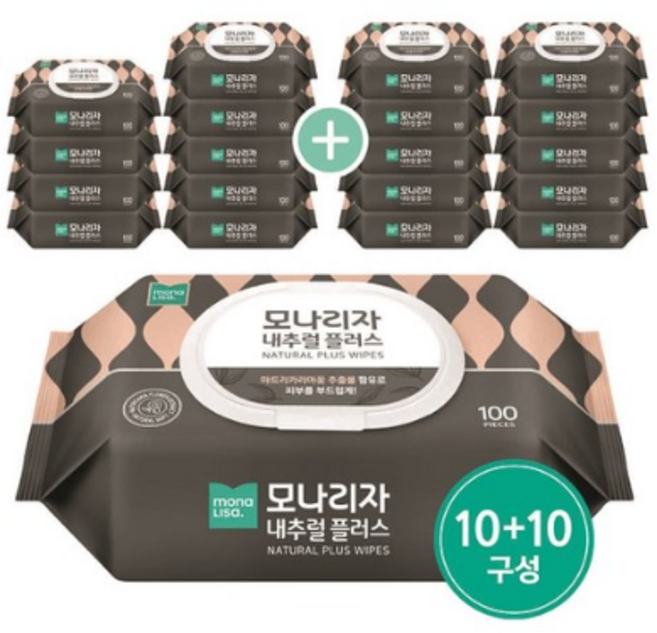 모나리자 내추럴 플러스 물티슈 캡형, 192g, 100매입, 80개