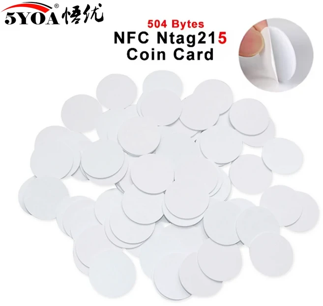5YOA 50/30pcs NFC Ntag215 코인 키 13.56MHz NTAG 카드 범용 라벨 RFID 초경량 태그 mm 직경 원형 상자, 06 50pcs Paste 215 Coin