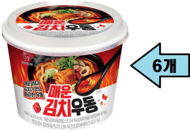 한일 매운 김치우동, 6개, 194.5g