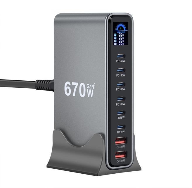 SorJar GaN 670W 8포트 PPS PD3.1 초고속 충전기, 1개, 블랙