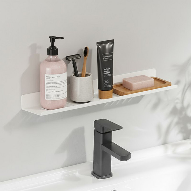 마벨인홈 무타공 세면대 수전 물빠짐 주방 욕실선반 일자형, 화이트