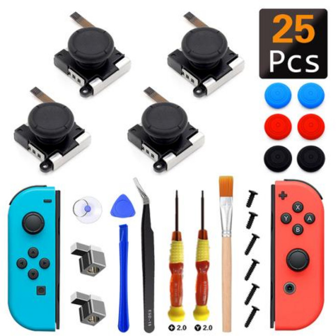 NS 조이콘 조이스틱 교체 수리 키트 좌우 슬라이더 금속 버클 닌텐도 스위치 라이트 및 OLED 액세서리 28 인 1, 1개, 없음, 3) 은
