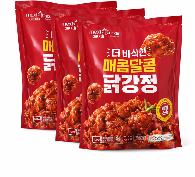 멕시카나 더 바삭한 순살 매콤달콤 닭강정, 3개, 500g